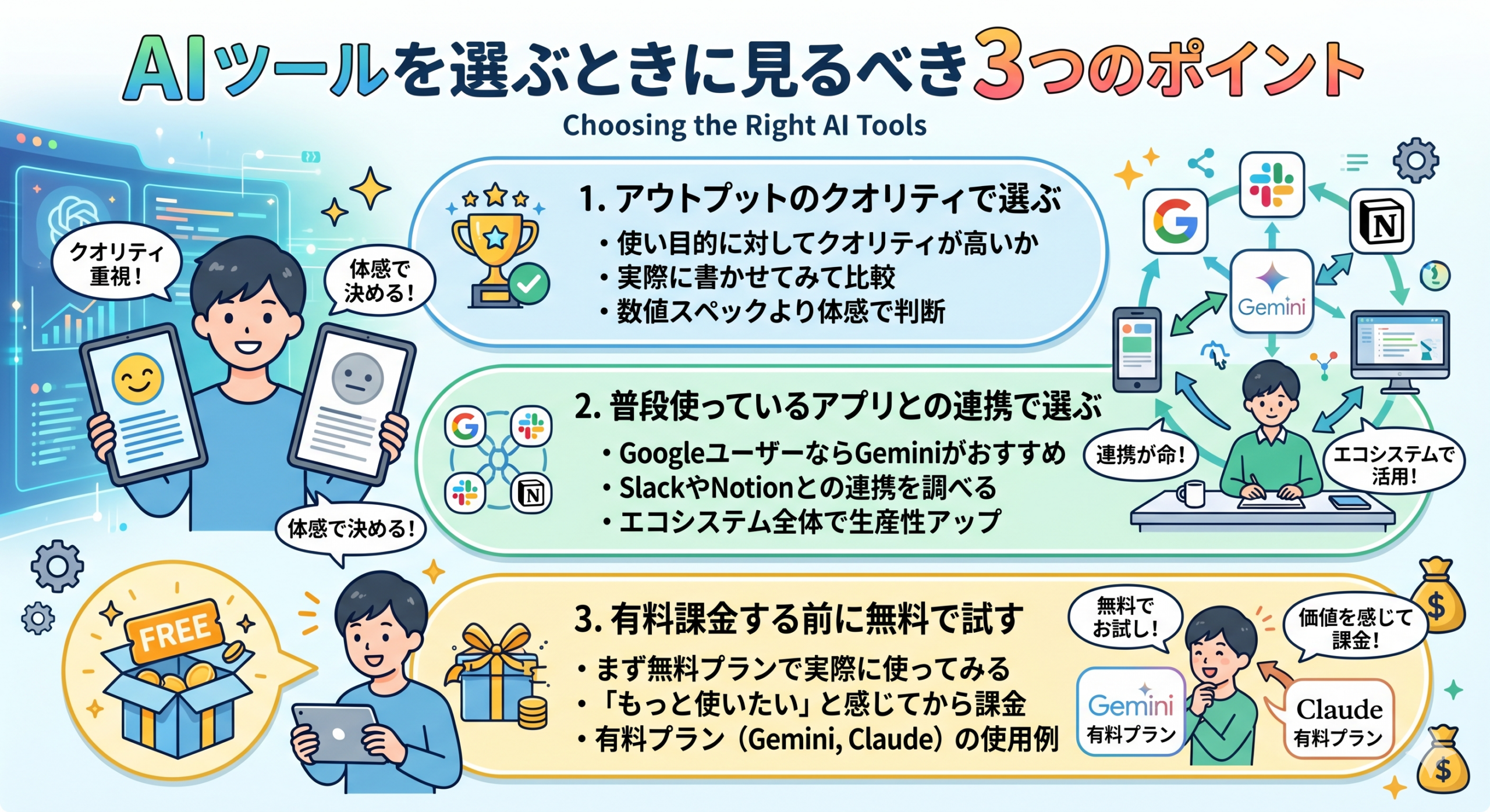 AIツールを選ぶときの3つのポイント｜よいしょ先生が重視する選び方